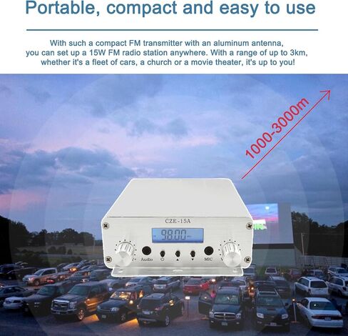 15W FM Transmitter, Long Range FM Broadcast Transmitter for Churches, Cars, Shopping Malls, Lecture Halls, Private Radio Stations with 3.5mm Mic Jack (15W) in Kuwait