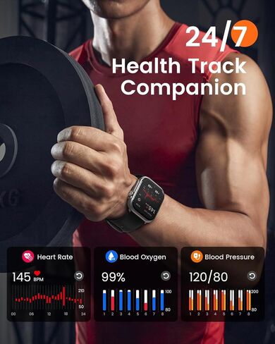 Watch Smart for Men for iPhone & Android: 100 يوم+عمر البطارية ، الساعة الذكية (الإجابة/إجراء مكالمات) مع شاشة معدل ضربات القلب SPO2 ، مقاوم للماء 5ATM ، مع 120+رياضة ، RELOJ Inteligente Black in Kuwait