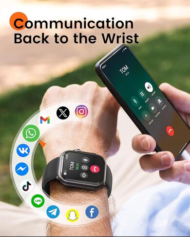 Watch Smart for Men for iPhone & Android: 100 يوم+عمر البطارية ، الساعة الذكية (الإجابة/إجراء مكالمات) مع شاشة معدل ضربات القلب SPO2 ، مقاوم للماء 5ATM ، مع 120+رياضة ، RELOJ Inteligente Black in Kuwait