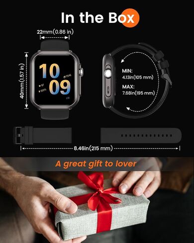 Watch Smart for Men for iPhone & Android: 100 يوم+عمر البطارية ، الساعة الذكية (الإجابة/إجراء مكالمات) مع شاشة معدل ضربات القلب SPO2 ، مقاوم للماء 5ATM ، مع 120+رياضة ، RELOJ Inteligente Black in Kuwait