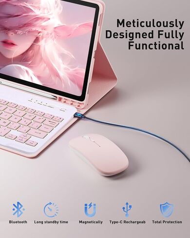 Keyboard Case for iPad mini 5 & Mini 4 7.9 inch - with Mouse and Magnetically Keyboard, Case with Pencil Holder for iPad mini 5th / 4th Generation, Auto Sleep/Wake, Pink in Saudi Arabia