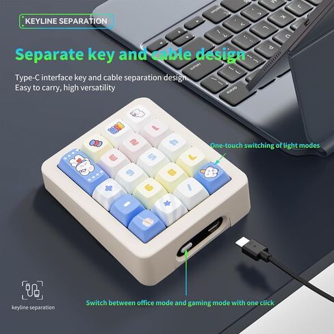 Adventurers K812 Wired Mechanical Numeric Keypad, 19-Key Hot-Swappable RGB Numpad, Macro Programmable, Detachable Type-C Cable, Game/Office Mode Switch – for PC/Laptop/Desktop (Cream White) in Kuwait