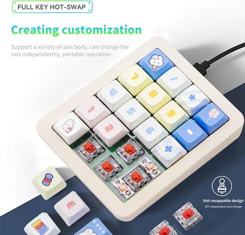 Adventurers K812 Wired Mechanical Numeric Keypad, 19-Key Hot-Swappable RGB Numpad, Macro Programmable, Detachable Type-C Cable, Game/Office Mode Switch – for PC/Laptop/Desktop (Cream White) in Kuwait