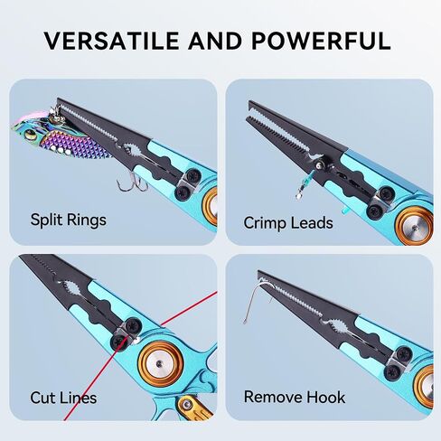 Fishing Pliers Saltwater, Split Ring Pliers Hook Remover with Safety Lock, Fishing Gear with Sheath and Lanyard, Fishing Gifts for Men in Kuwait