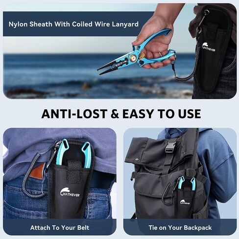 Fishing Pliers Saltwater, Split Ring Pliers Hook Remover with Safety Lock, Fishing Gear with Sheath and Lanyard, Fishing Gifts for Men in Kuwait