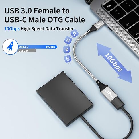 حزمة USB C إلى USB 3.0 محول 2 ، 10 جيجابت في الثانية SuperSpeed ​​- Thunderbolt3 OTG Cable متوافق مع MacBook Pro/Air ، iPhone 16 15 Pro Max ، Samsung S24/S23/S22 (0.59ft ، Silver) in Kuwait