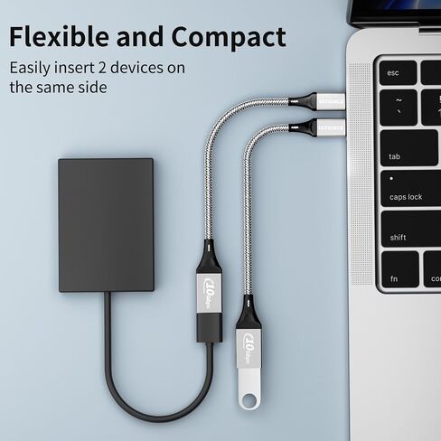 حزمة USB C إلى USB 3.0 محول 2 ، 10 جيجابت في الثانية SuperSpeed ​​- Thunderbolt3 OTG Cable متوافق مع MacBook Pro/Air ، iPhone 16 15 Pro Max ، Samsung S24/S23/S22 (0.59ft ، Silver) in Kuwait