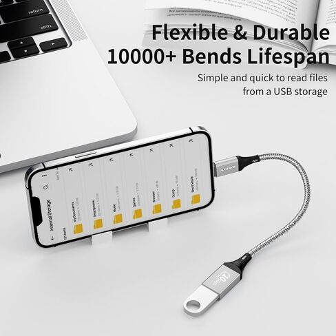 حزمة USB C إلى USB 3.0 محول 2 ، 10 جيجابت في الثانية SuperSpeed ​​- Thunderbolt3 OTG Cable متوافق مع MacBook Pro/Air ، iPhone 16 15 Pro Max ، Samsung S24/S23/S22 (0.59ft ، Silver) in Kuwait