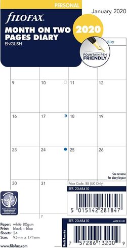 Filofax Calendar Diary Refill, Personal/Compact Size, Month-to-View, White Paper, English, 2024 (C68410-24) in Saudi Arabia