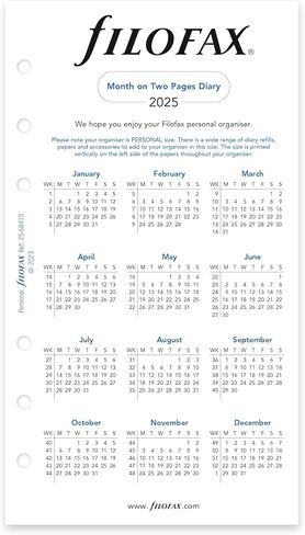 Filofax Calendar Diary Refill, Personal/Compact Size, Month-to-View, White Paper, English, 2024 (C68410-24) in Saudi Arabia
