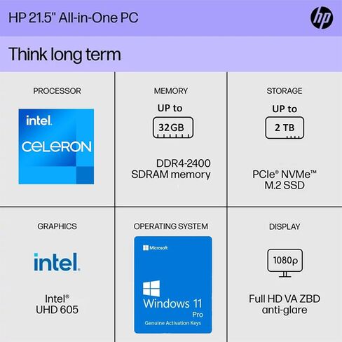HP All-in-One Desktop PC| 40GB RAM| 512GB PCIe SSD| 22" Full HD Display, Anti-Glare| Intel Dual-core Processor| KB&Mouse| HDMI, USB-C, Wi-Fi 6| Windows 11 | Cashmere White| For Business & Personal Use in Saudi Arabia