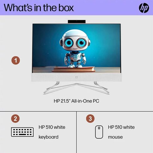 HP All-in-One Desktop PC| 40GB RAM| 512GB PCIe SSD| 22" Full HD Display, Anti-Glare| Intel Dual-core Processor| KB&Mouse| HDMI, USB-C, Wi-Fi 6| Windows 11 | Cashmere White| For Business & Personal Use in Saudi Arabia
