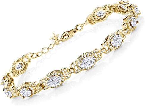 Gem Stone King 18K Yellow Gold Plated Silver Oval London Blue Topaz Tennis Bracelet For Women (10.20 Cttw, Gemstone Birthstone, 7 Inch With 1 Inch Extender) in Saudi Arabia