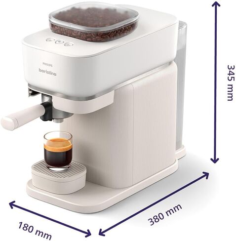 Philips Baristina Espresso Machine+Milk Frother Bundle. Real espresso. Compact coffee machine, portafilter, grinder, Cafe Crema. Dairy & Non-Dairy Milk foam​. Hot & Cold. Easy Clean. White (BAR303/00) in Saudi Arabia