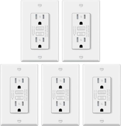 منافذ ELECTECK 15 أمبير GFCI، مقاومة للتلاعب، أوعية GFI للاختبار الذاتي مع مؤشر LED، قاطع دائرة الصدع الأرضي، لوحة حائط بدون براغي للديكور، مدرجة في قائمة ETL، أبيض in Saudi Arabia