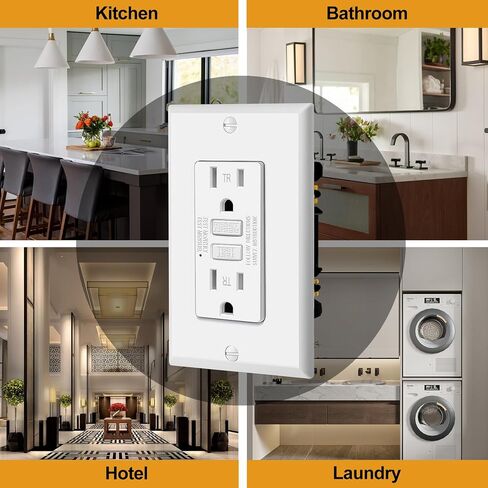 منافذ ELECTECK 15 أمبير GFCI، مقاومة للتلاعب، أوعية GFI للاختبار الذاتي مع مؤشر LED، قاطع دائرة الصدع الأرضي، لوحة حائط بدون براغي للديكور، مدرجة في قائمة ETL، أبيض in Saudi Arabia