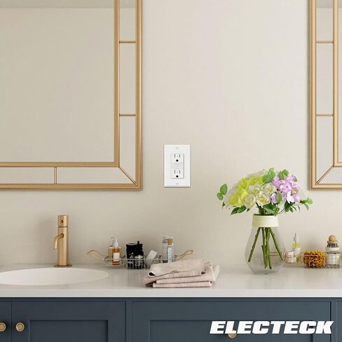 منافذ ELECTECK 15 أمبير GFCI، مقاومة للتلاعب، أوعية GFI للاختبار الذاتي مع مؤشر LED، قاطع دائرة الصدع الأرضي، لوحة حائط بدون براغي للديكور، مدرجة في قائمة ETL، أبيض in Saudi Arabia