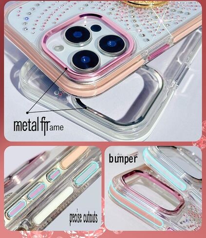 بالنسبة إلى iPhone 16 Pro Max Case for Women Girls ، تصميم Bling Glitter Rhinestone مع موقف حلقة زهرة عجلة الغزل ، Cute Girly Sparkle Diamond Clear TPU Pumper Phone for iPhone 16 Pro Max in Kuwait