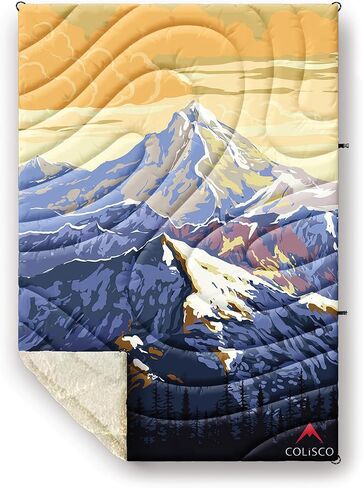Peaks Sherpa Camping Blanket - 52" X 75" Outdoor Camping Blanket - 100% Recycled Polyester Insulation - Waterproof Travel Blanket - Lightweight Puffer Blanket for Travels and Mountain in Saudi Arabia