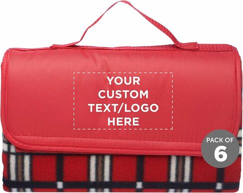 DISCOUNT PROMOS Custom Brookhaven Roll Up Picnic Blankets Set of 6, Personalized Bulk Pack - Great Outdoor Blanket for Camping, Picnic, Beach, Sports, Outdoor Activities - Red in Kuwait