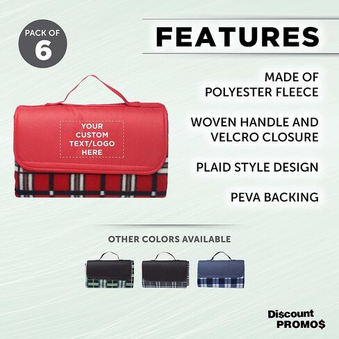 DISCOUNT PROMOS Custom Brookhaven Roll Up Picnic Blankets Set of 6, Personalized Bulk Pack - Great Outdoor Blanket for Camping, Picnic, Beach, Sports, Outdoor Activities - Red in Kuwait