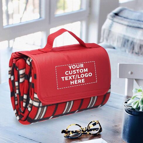 DISCOUNT PROMOS Custom Brookhaven Roll Up Picnic Blankets Set of 6, Personalized Bulk Pack - Great Outdoor Blanket for Camping, Picnic, Beach, Sports, Outdoor Activities - Red in Kuwait