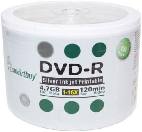 Smartbuy 4.7gb/120min 16x DVD-R Silver Inkjet Hub Printable Blank Media Data Record Disc (400-Disc) in Saudi Arabia