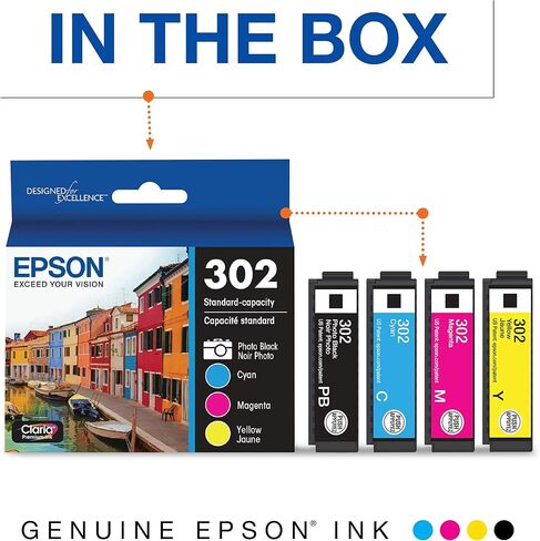 EPSON 302 Claria Premium Ink High Capacity Black & Standard Color Cartridge Combo Pack (T302XL-BCS) Works with Expression Premium XP-6000, XP-6100 in Saudi Arabia