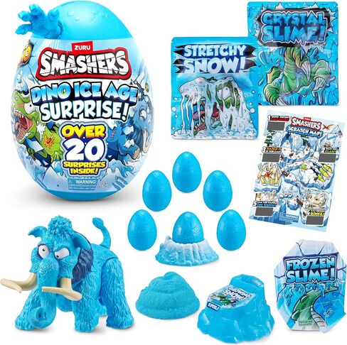 Smashers Dino Ice Age Raptor Series 3 by ZURU Surprise Egg with Over 25 Surprises! - Slime, Dinosaur Toy, Collectibles, Toys for Boys and Kids (Raptor) , Blue in Kuwait