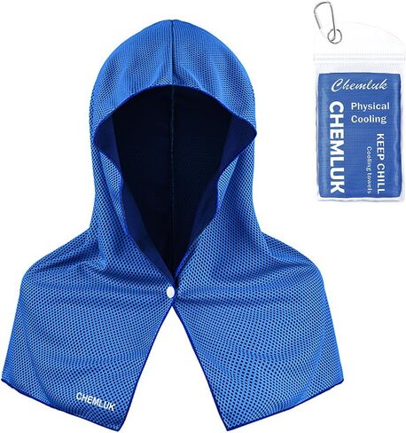 Cooling Hoodie Towel - Cooling Towels for Neck and Face, Instant Cool When Wet, UPF 50 Sun Protection, Cool Towel for Hot Weather, Great for Sports, Gym, Golf, Camping - Blue in Saudi Arabia