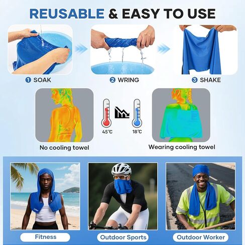 Cooling Hoodie Towel - Cooling Towels for Neck and Face, Instant Cool When Wet, UPF 50 Sun Protection, Cool Towel for Hot Weather, Great for Sports, Gym, Golf, Camping - Blue in Saudi Arabia