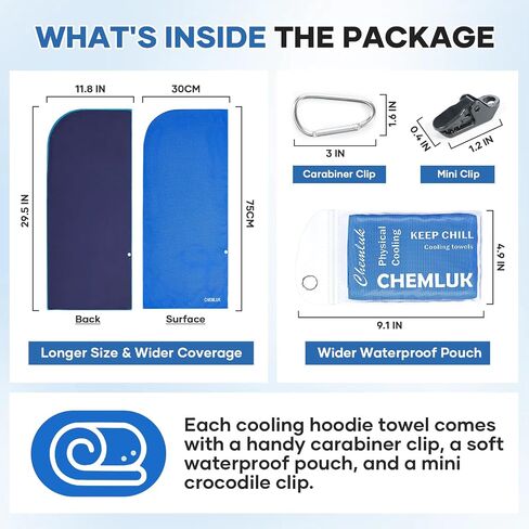 Cooling Hoodie Towel - Cooling Towels for Neck and Face, Instant Cool When Wet, UPF 50 Sun Protection, Cool Towel for Hot Weather, Great for Sports, Gym, Golf, Camping - Blue in Saudi Arabia