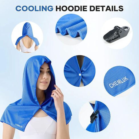 Cooling Hoodie Towel - Cooling Towels for Neck and Face, Instant Cool When Wet, UPF 50 Sun Protection, Cool Towel for Hot Weather, Great for Sports, Gym, Golf, Camping - Blue in Saudi Arabia