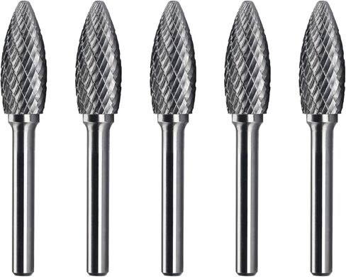 SH-5 5pcs Tungsten Carbide Burr TiN Rotary File Flame Shape Double Cut with 1/4''Shank for Die Grinder Drill Bit in Saudi Arabia