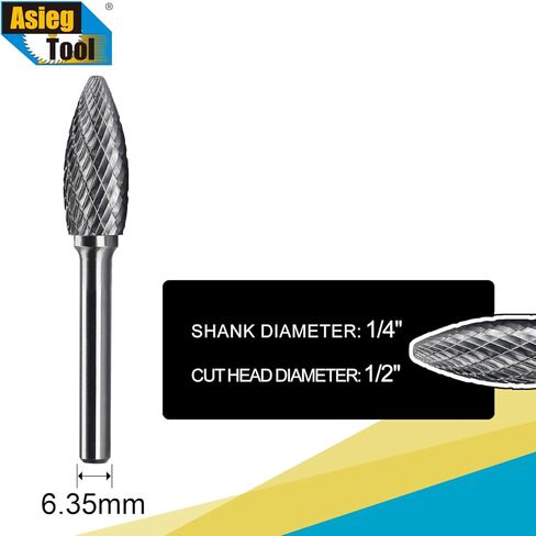 SH-5 5pcs Tungsten Carbide Burr TiN Rotary File Flame Shape Double Cut with 1/4''Shank for Die Grinder Drill Bit in Saudi Arabia