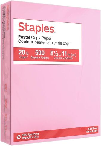 Staples 490935 ورق نسخ ملون باستيل 8 1/2 بوصة × 11 بوصة وردي 500/ريم (14779) in Kuwait