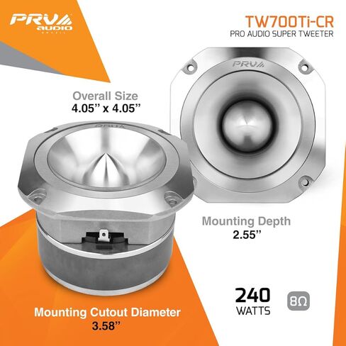 PRV AUDIO TW700Ti-CR 4 Inch Titanium Bullet Tweeter 240 Watts, 8 Ohm Chrome Super Tweeter, Built-in Capacitor Pro Audio High Frequency Driver (2 Tweeters) in Kuwait