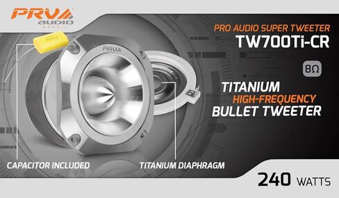 PRV AUDIO TW700Ti-CR 4 Inch Titanium Bullet Tweeter 240 Watts, 8 Ohm Chrome Super Tweeter, Built-in Capacitor Pro Audio High Frequency Driver (2 Tweeters) in Kuwait