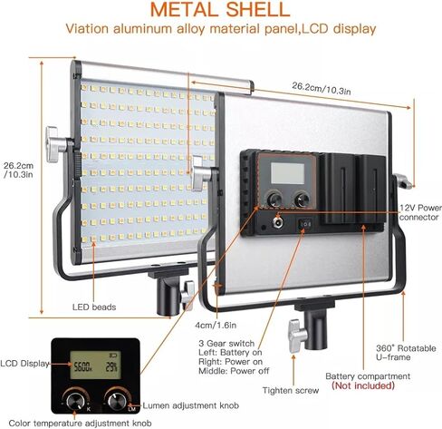 L4500 LED فيديو LED KIT DIMMABLE 3200K-5600K 15W CRI 95 Studio Photo Lamps لوحة معدنية مع ترايبود للتصوير in Saudi Arabia