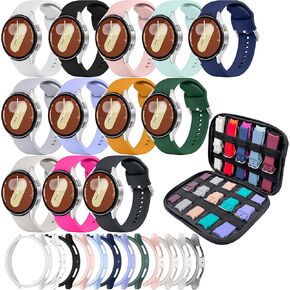 12 Pack No Gap Galaxy Watch Bands and 12 Pack Galaxy Watch Cases Compatible with Samsung Galaxy Watch 7 40mm 44m Case Protector, Silicone Sport Watch Bands&Storage Organizer for Women Men