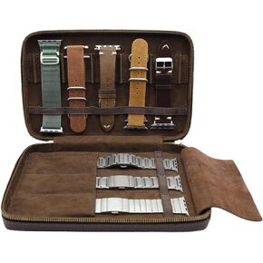 Handmade Leather Band Storage Case for Watch Bands - Fits 8 Bracelets Including 3 Metal Bands - Premium Full Grain Leather - for Apple Watch, Samsung, AndroidWear and Smartwatch Bracelets