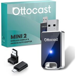 OTTOCAST Mini 2, 2 in 1 Wireless Carplay Adapter & Wireless Android Auto Adapter for Apple iPhone Samsung or Other AndroidPhone, USB Bluetooth Car Accessories for OEM Wired Carplay/Android Auto Cars
