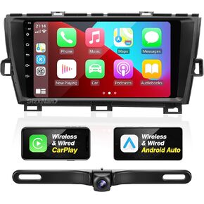 ترقية راديو Android لتويوتا بريوس 2010-2015 متوافقة مع الشاشة اللاسلكية مع Carplay Android Auto ، و Car Stereo Bluetooth Mavigation GPS WiFi FM/AM وحدة كاميرا احتياطية (PRIS)