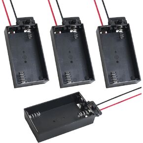4PCS Square Plastic 2 AA Battery Box with Switch with Wire 2.24x1.22x0.51in DIY Battery Storage Holder Black