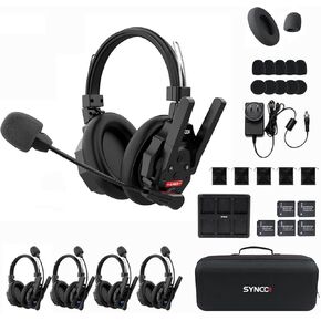 SYNCO Xtalk XMax5 Wireless Intercom Headset System,2.4GHz Dual-Ear Headsets 500m/1640ft with Noise Reduction for 5 Person Team Communication, Movie Shoot, Live Show Stage Performance (5PCS)