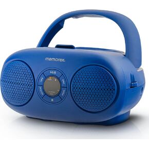 Memorex AM/FM Top Loading CD Player | Portable Stereo with Programmable Memory | Auxiliary Input and LED Display (Blue)