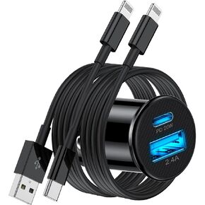 [Apple Certified] iPhone Fast Car Charger,Dual-Port USB A and USB C Charging Adapter with Two Lightning Cable, Type C Car Charging Plug for iPhone 14 Pro/13 Pro Max/12 Mini/11/XS/XR/X/8/iPad in Kuwait