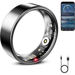 Smart Ring for Women & Men, Smart Ring Health Tracker, Blood Oxygen & Heart Rate Monitor Sleep Ring, Waterproof Fitness Ring, Long Lasting Battery Smart Rings (Black, #11)