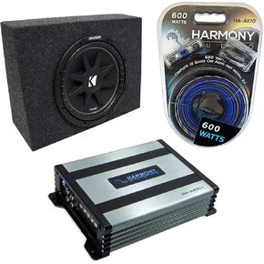 American Sound Connection 110TRUCK Single 10" Standard Cab Truck Sub Box 5/8" MDF, Kicker 43C104 Comp C10 10" Series Sub, HA-A400.1 Class D Mono 800 Watt Amp and HA-AK10 10 Gauge 600W Amp Install Kit