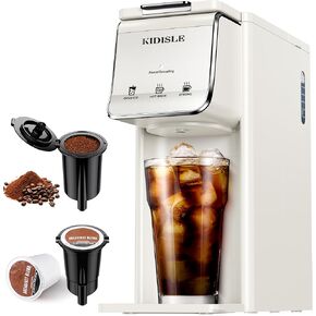 Hot & Iced Coffee Maker, K Cup Coffee Maker Compatible with Ground Coffee, Single-Serve Brewer with Bold Setting, Reusable Filter, Travel Mug Friendly, Compact & Quick Brew, White